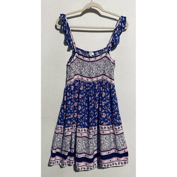 Umgee Dress Womens Medium Pink Blue Boho Floral Print Strappy Ruffle Sleeve - Picture 1 of 7